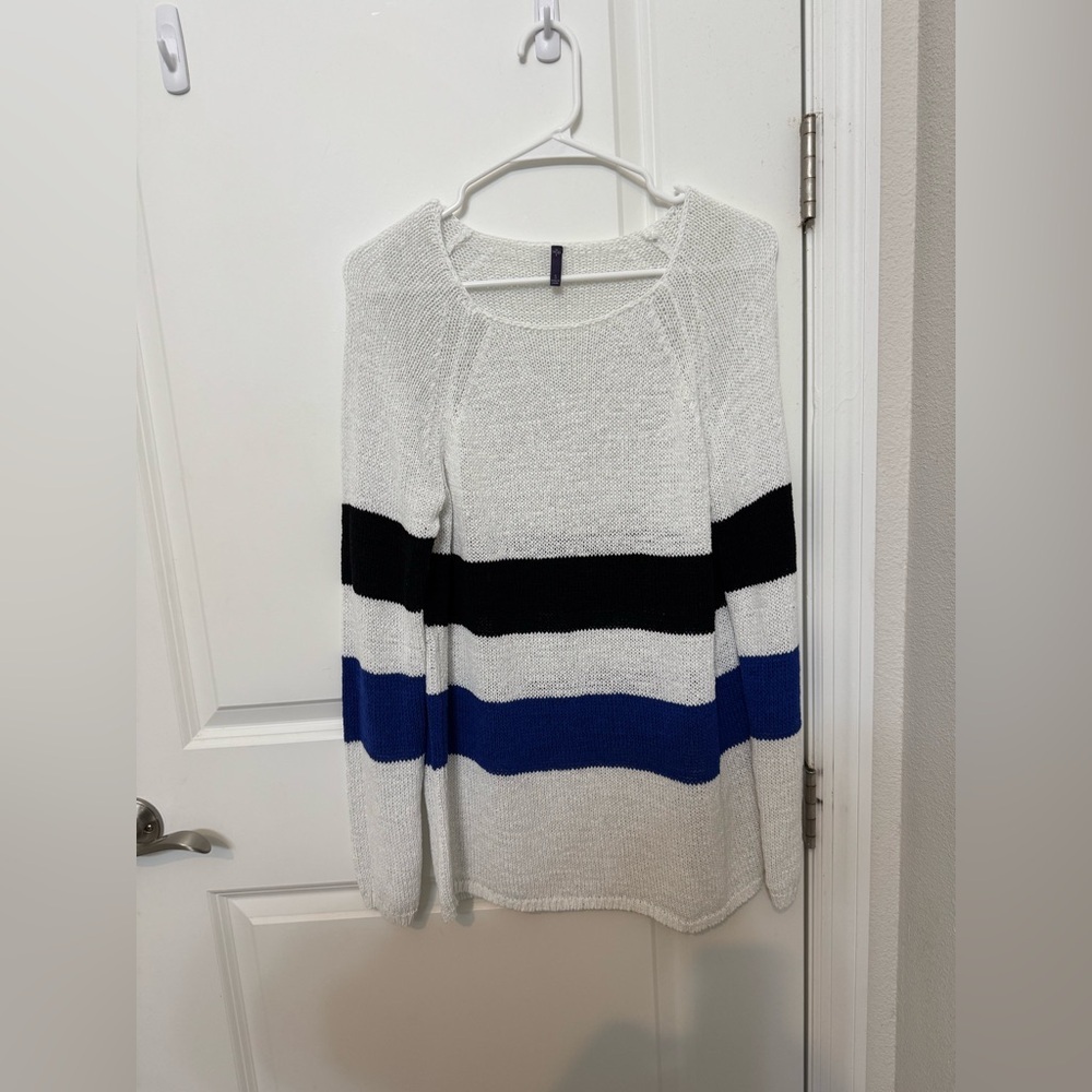 NYDJ Women's Striped Sweater - White, Black, and Blue
